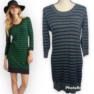 Rag & Bone Hamilton 100% Merino Wool Striped Sweater Dress Grey Black Small